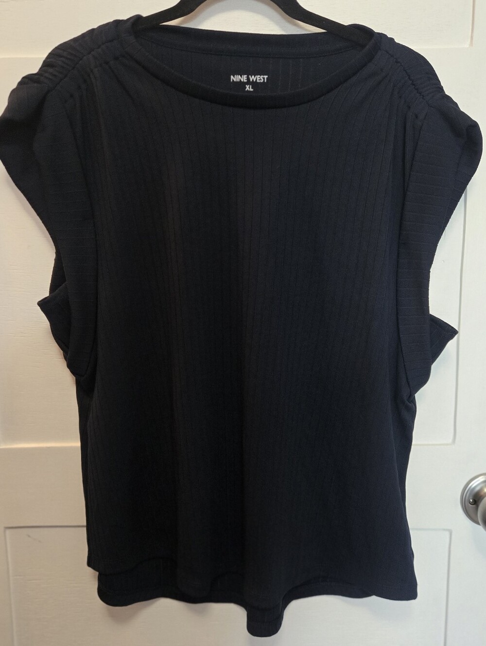 Nine West Navy Ribbed Crewneck Tank with Cap Shoulders